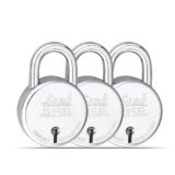 Link Locks Round 65MM_Double Locking Padlock (Silver, Pack of 3) Made in Aligarh.