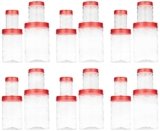 Clazkit Plastic Pet Storage Jar and Container, Set of 24 (120ml, 350ml, 650ml, 1.20ltrs Each), Red|Air Tight |Kitchen Organiser|BPA Free|Stackable