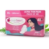 everteen SKIN THIN XL 40 Sanitary Pads for Women 285MM, Infused with Moringa and Aloe vera, Dermatologically Tested Premium Ultra Thin pads, Wider Back Coverage for No Stains, Rash-Free – Pack of 1