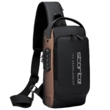 Storite Sling Bag for Men & Women | Anti-Theft Crossbody Chest Bag with USB Charging Port | Stylish Casual Shoulder Messenger Backpack for Travel, Office & Daily Use | Black Brown – (17 x 9 x 32 Cm)
