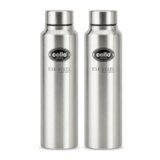 CELLO Crysta Stainless Steel Water Bottle for Daily Use Set of 2 Pcs Silver, 1000 ml | Single Wall, Rustproof & Leakproof, Fridge Safe | Stainless Steel Water Bottle for Kids, Office, Travel, Picnic