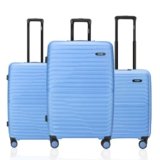 HRX Kyoto 3-Piece Luggage Set Light Blue Polypropylene Hard Shell Suitcase Set – Premium Travel Trolley Bags with 8 Spinner Wheels, Number Lock & Water Resistant Body