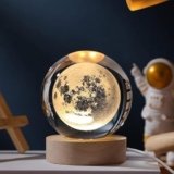 AL- FALAH 3D Moon Crystal Ball Planet Crystal Ball Night Light with Warm White Dimmable LED Wooden Base – Decorative LED Lamp for Home, Office, Bedroom, and Gift Giving