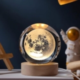 AL- FALAH 3D Moon Crystal Ball Planet Crystal Ball Night Light with Warm White Dimmable LED Wooden Base – Decorative LED Lamp for Home, Office, Bedroom, and Gift Giving