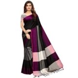Svarnvastraa Banarasi Women’s Soft Silk Uppada Pattu Colorblock Multicolor Lightweight Saree With Unstitched Blouse Piece|silk saree for women | sari for women silk saree Under 349 (Black)