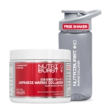 Nutriburst Japanese Marine Collagen Powder 100 g with Free Shaker | Marine Collagen Peptides Type I & III with Hyaluronic Acid | 8 g High Absorption Collagen | Strawberry Flavour | Supports Skin Radiance, Hair, Nails & Joint Health | For Men and Women
