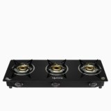 Lifelong 3 Burner Open Heating Gas Stove Top For Kitchen-Automatic Ignition Cooktop Modern Glass Stove For Modular Kitchen,Isi Certified&Compatible With Lpg-1 Year Manufacturer’S(Black,Llgs803)