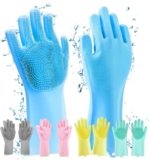 ARABEX Gloves Magic Silicone Dish Washing Gloves, Silicon Cleaning Gloves, Silicon Hand Gloves for Kitchen Dishwashing and Pet Grooming, Great for Washing Dish, Car, Bathroom (Multicolour, 1 Pair)