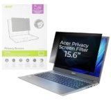 acer 15.6″ Privacy Screen Filter – 60° viewing angle, anti-glare, blue light filter, antimicrobial protection. Dual-sided: glossy or matte. Includes 4 attachment options. Designed by Targus.