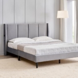 Home Centre | Helios Bravo Aden Upholstered King Size Bed Without Storage | Engineered Wood | Grey | 1 Year Warranty