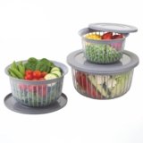 Amazon Brand – Solimo Plastic Linea Storage Containers with Lid Food Grade Set of 3 (1.3L, 2.3L & 3.8L) | Stackable Kitchen Storage Bowls, BPA-Free, Multipurpose Containers (Grey)