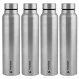 PEARLPET F10 Single Wall Stainless Steel Water Bottle,1L, Silver, Pack of 4 (Matt Finish)