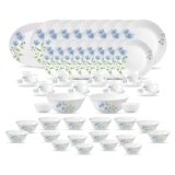 La Opala Classique Opalware Dinner Set, 53 Pcs for Family of 8, Blue Daisy