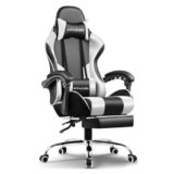 GTPLAYER #1USA Multi-Functional Ergonomic Gaming & Computer Chair – Massage Cushion, Premium PU Leather, Adjustable Neck & Lumbar Pillow for Back Support, Footrest (White)
