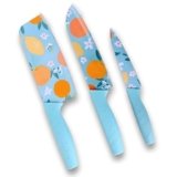 AF ENTERPRISE Professional 3-Piece Kitchen Knife Set – High Carbon Stainless Steel Chef, Utility & Santoku Knives with Ergonomic Blue Handles (Blue, 3 Pc Knife Set)