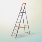 HOUZA Aluminium Ladder for Home 7 Steps Foldable with Anti-Skid Wide Steps | Multi-Purpose Heavy Duty Ladder, Kitchen & Household | 250 Kg Load Capacity | 5 Year Warranty (Orange)
