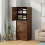 EXVITO Engineered Wood Wardrobe for Bedroom | Foldable 5-Shelf Wooden Storage Cabinet | Cupboard Almirah for Clothes | Collapsible Wardrobe | Space Saving Wooden Cabinet – Walnut
